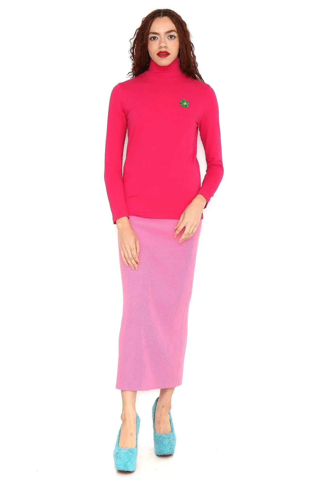 CAMISETA  FUCSIA CA FLOR VERDE