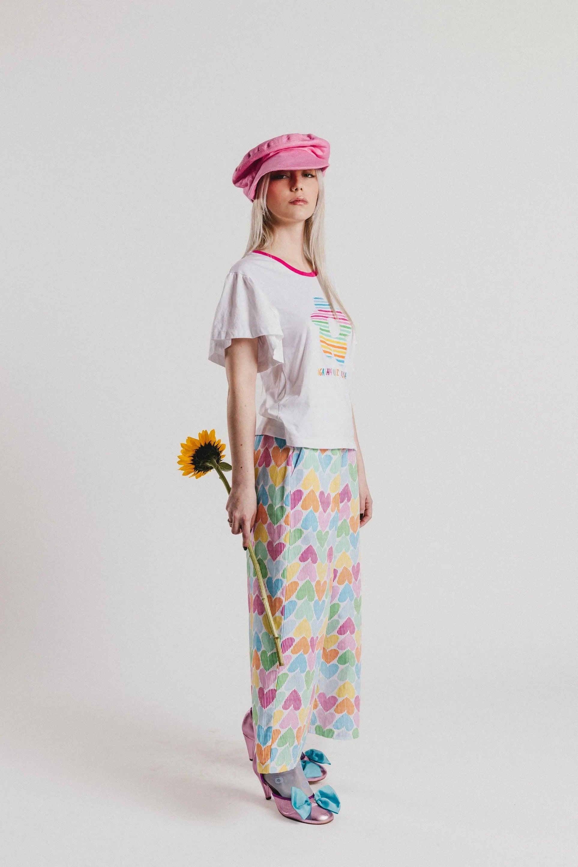 CAMISETA BLANCA FLOR RAYAS COLORES - Image 3