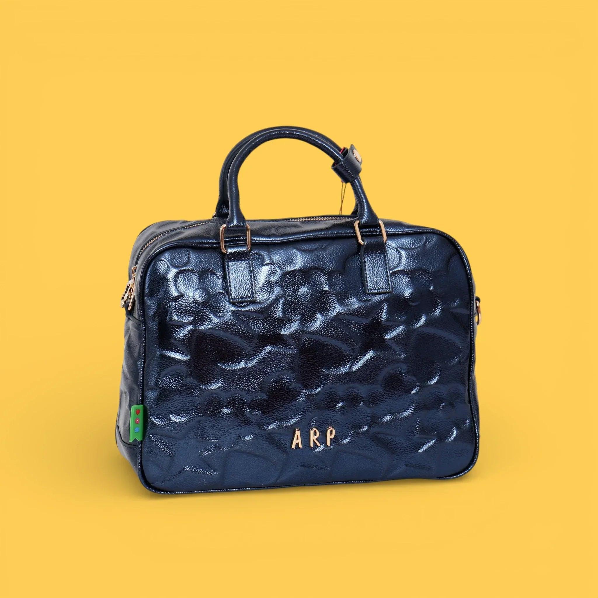 BOLSO GRABADO ICONOS AZUL