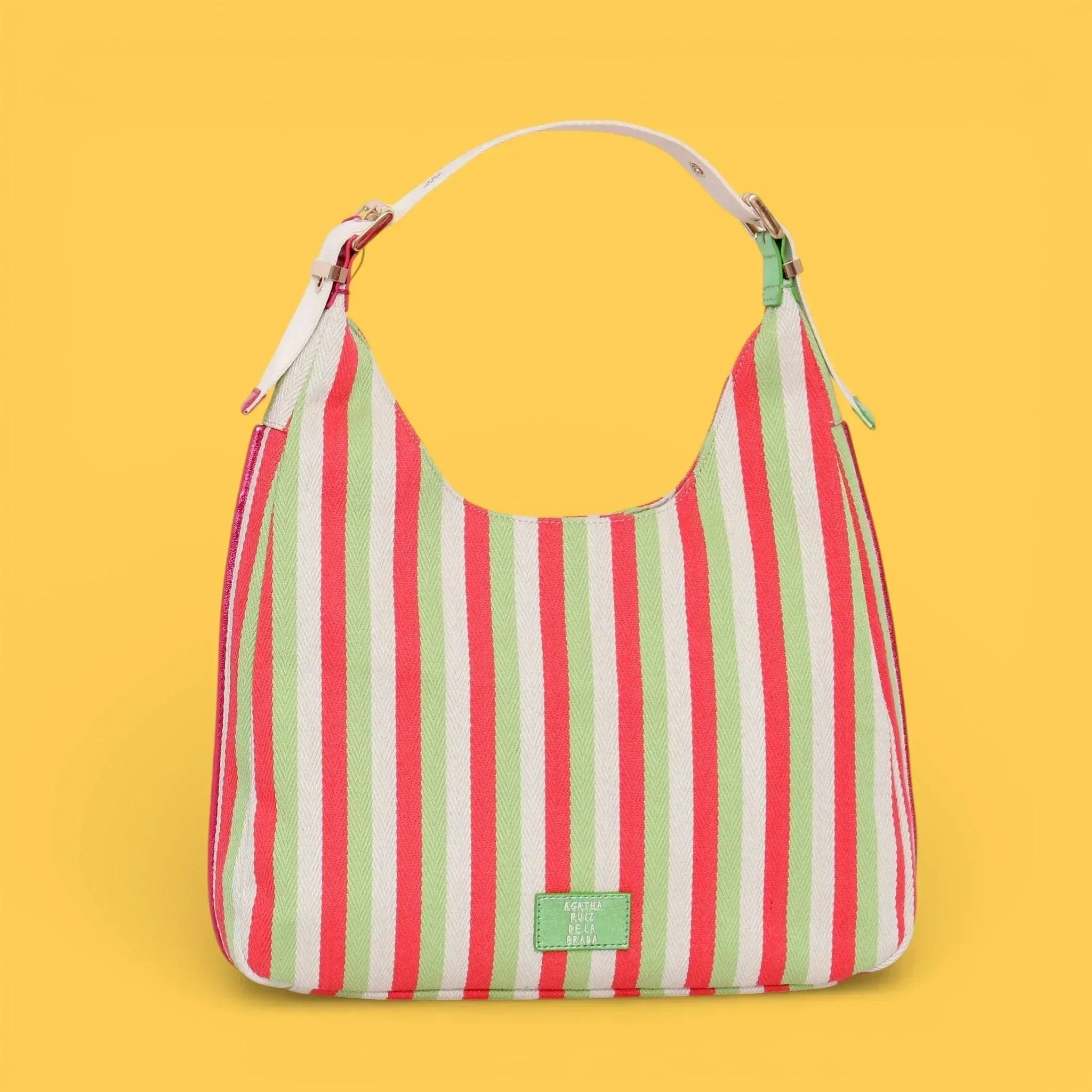 BOLSO HOBO LONA LINEAS FUCSIA