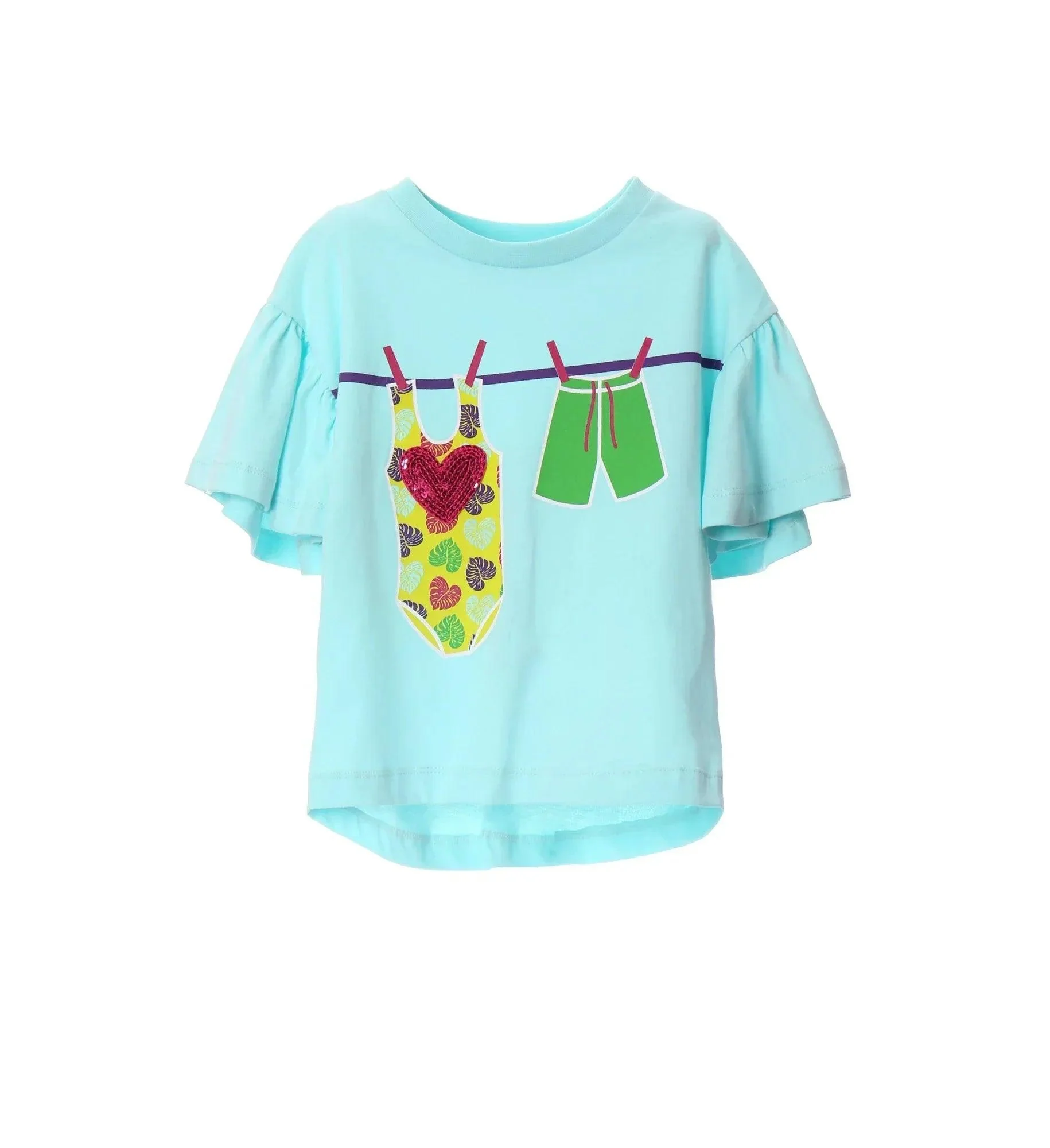 CAMISETA TURQUESA VOLANTE MANGA