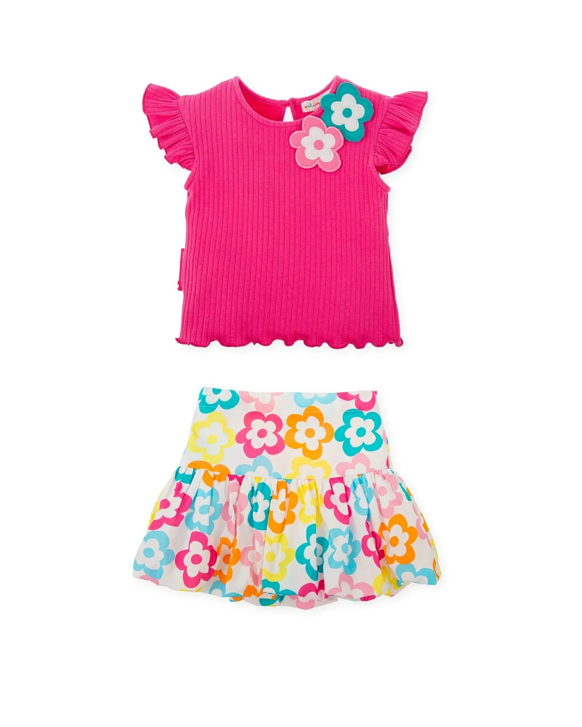 CONJUNTO CAMISETA FUCSIA+FALDA FLORES COLORES - Image 3
