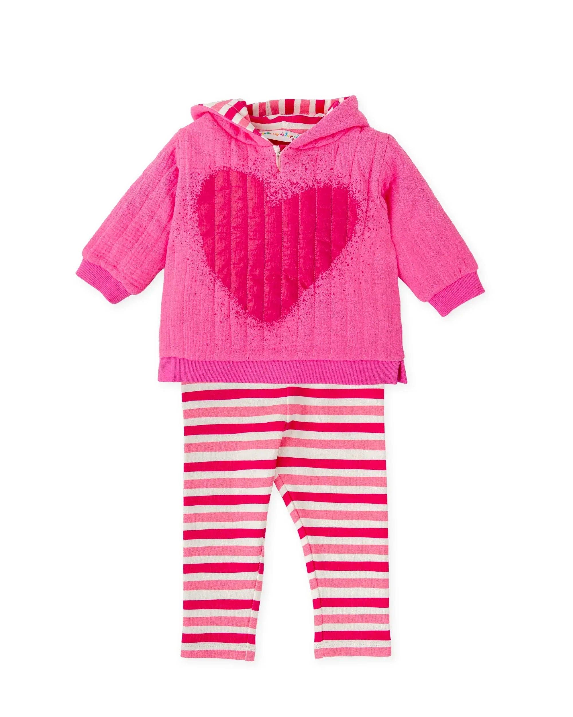 CONJUNTO SUDADERA ACOLCHADA CAPUCHA Y LEGGINS RAYAS FUCSIA