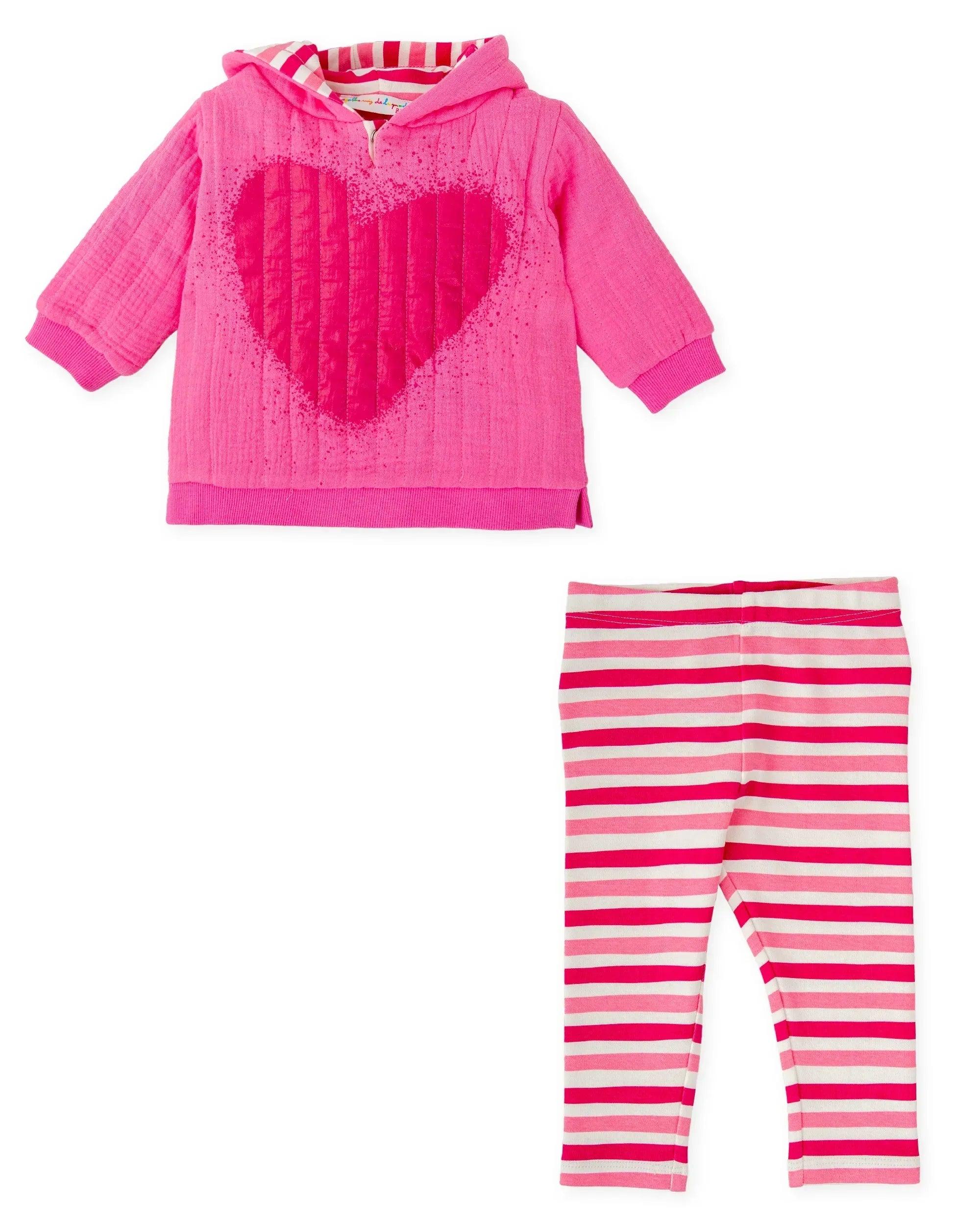 CONJUNTO SUDADERA ACOLCHADA CAPUCHA Y LEGGINS RAYAS FUCSIA - Image 3