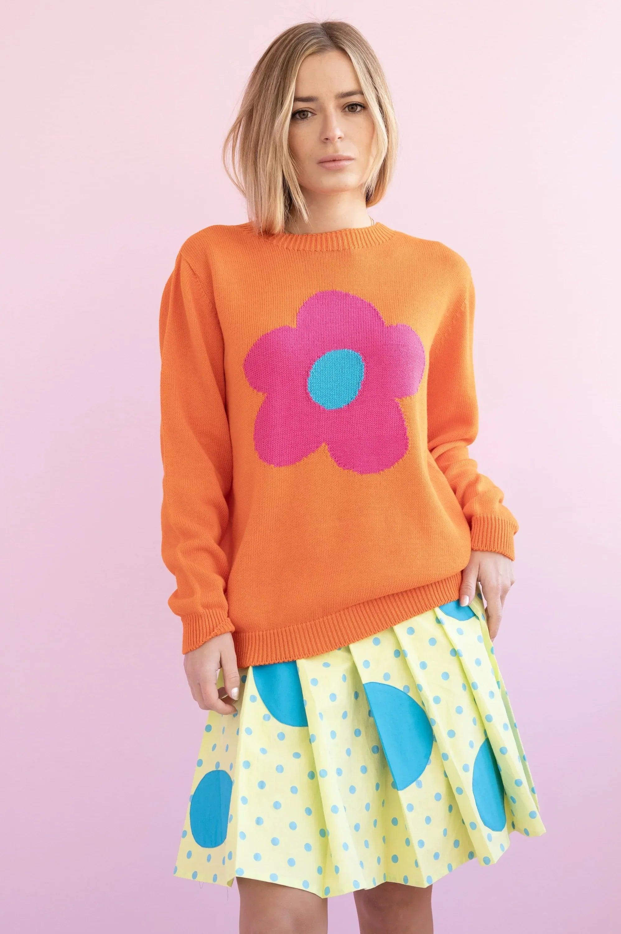 JERSEY ALGODON MUJER NARANJA FLOR