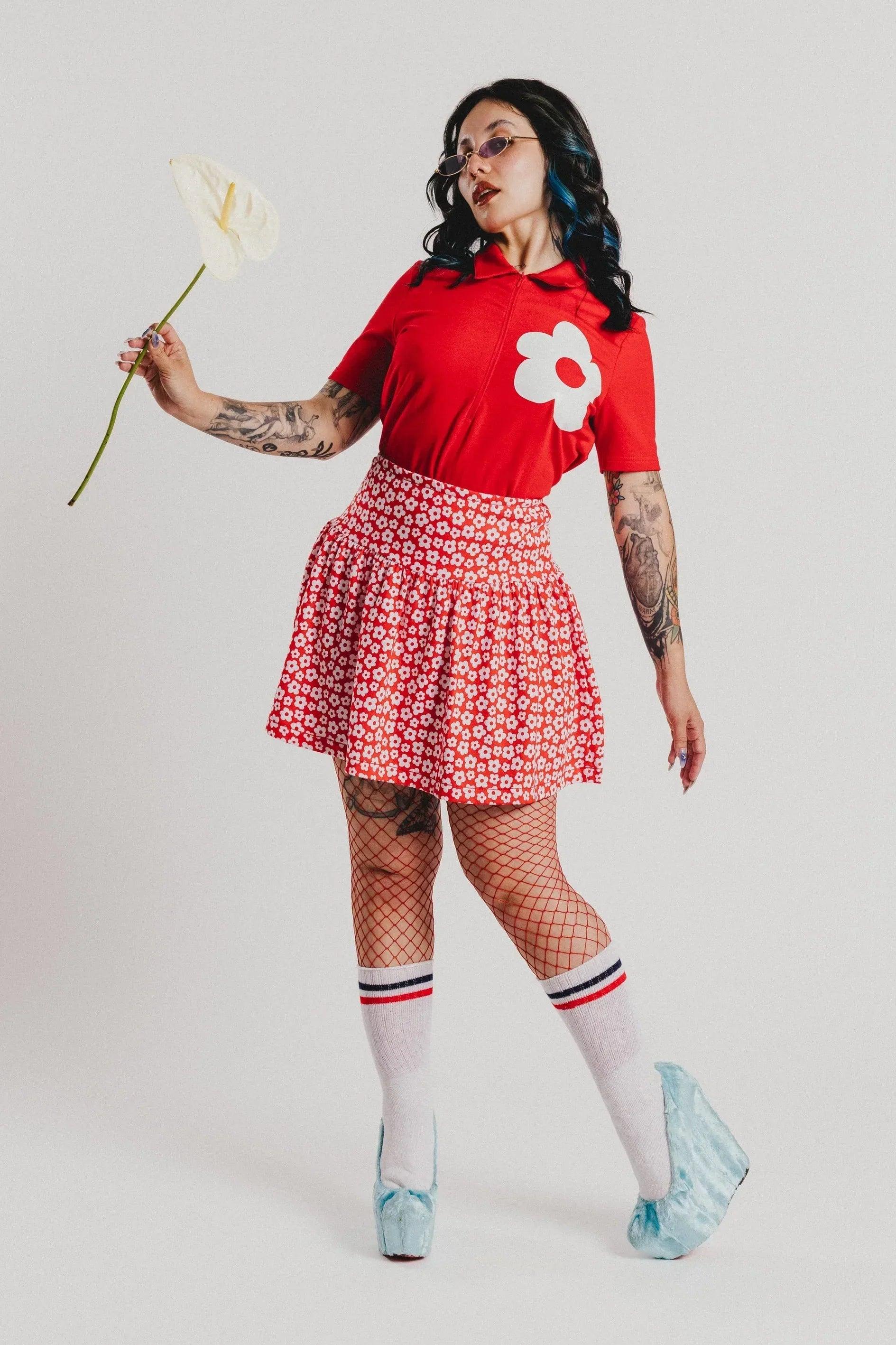 CAMISETA/POLO ROJO FLOR CREMALLERA