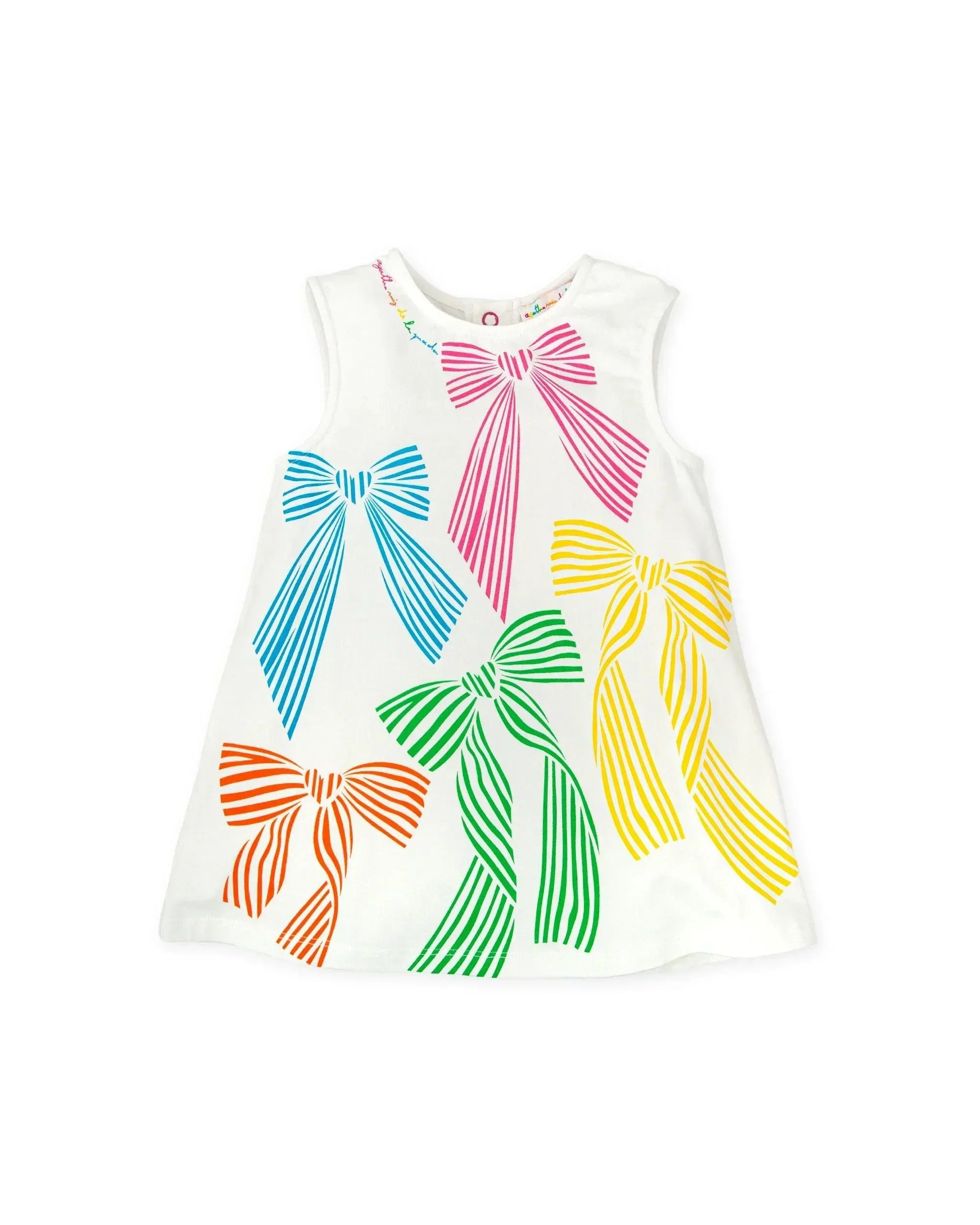 VESTIDO BLANCO SIN MANGAS ESTAMPADO LAZOS DE COLORES