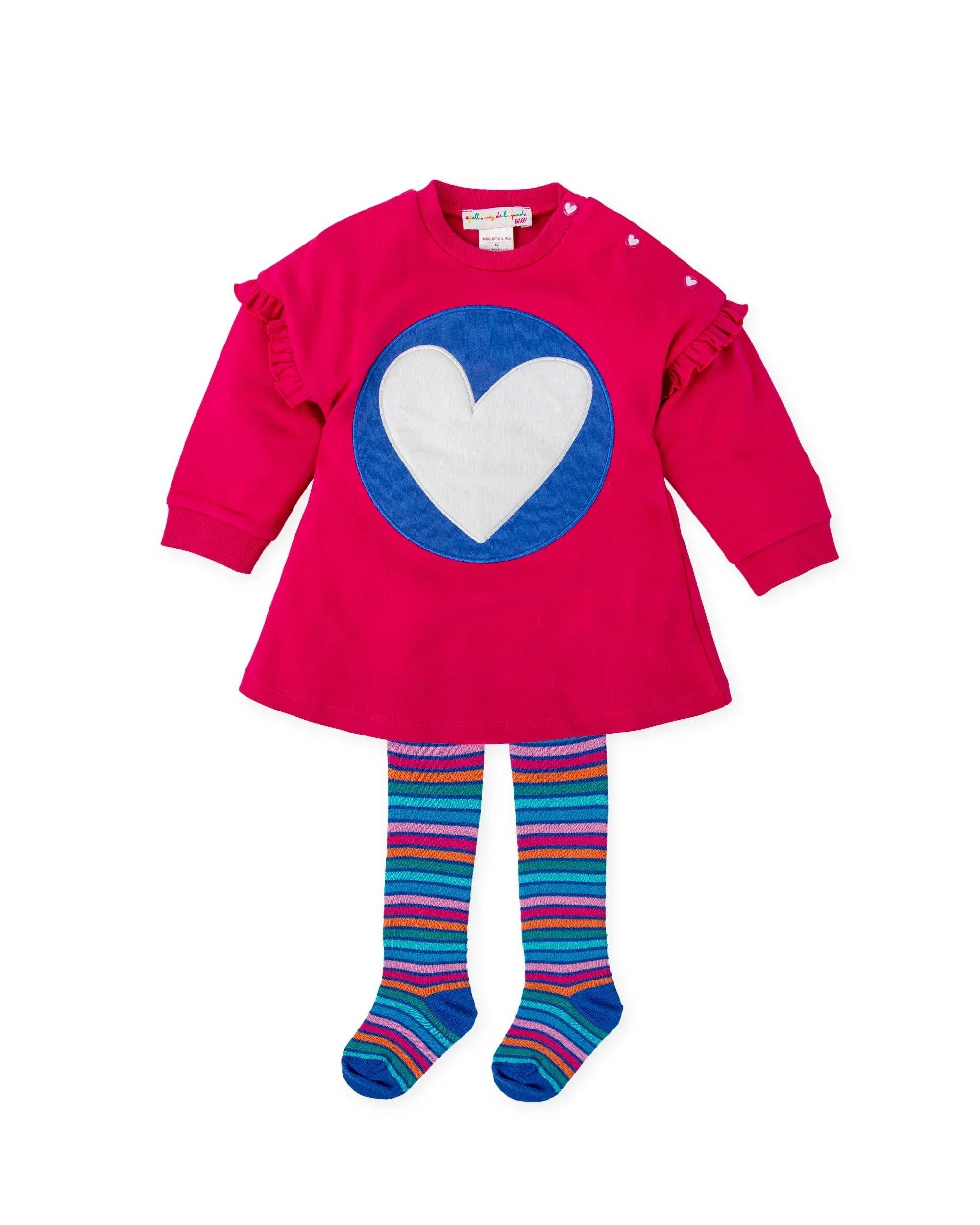 VESTIDO CORAZÓN BORDADO FUCSIA CON LEOTARDOS