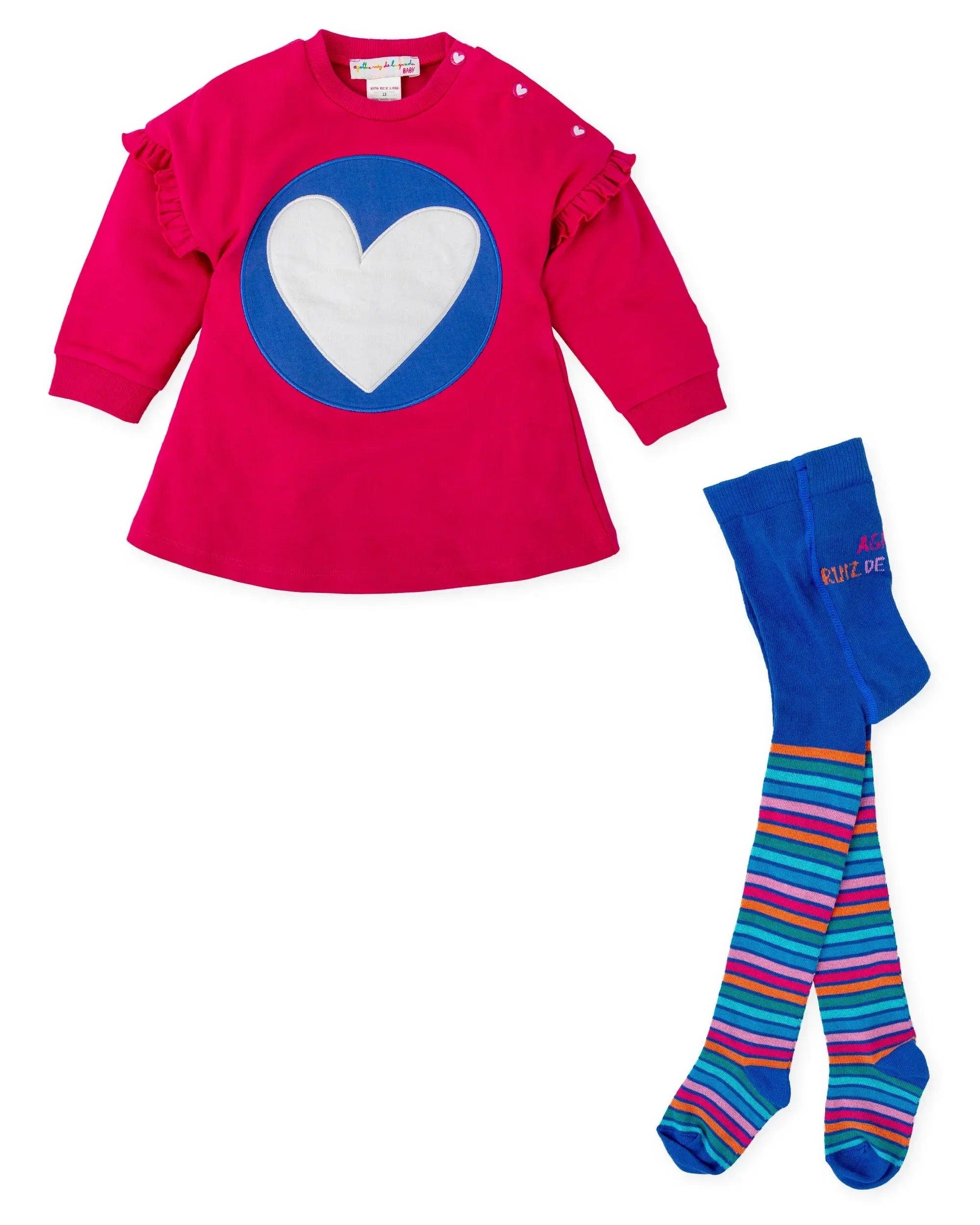 VESTIDO CORAZÓN BORDADO FUCSIA CON LEOTARDOS - Image 3