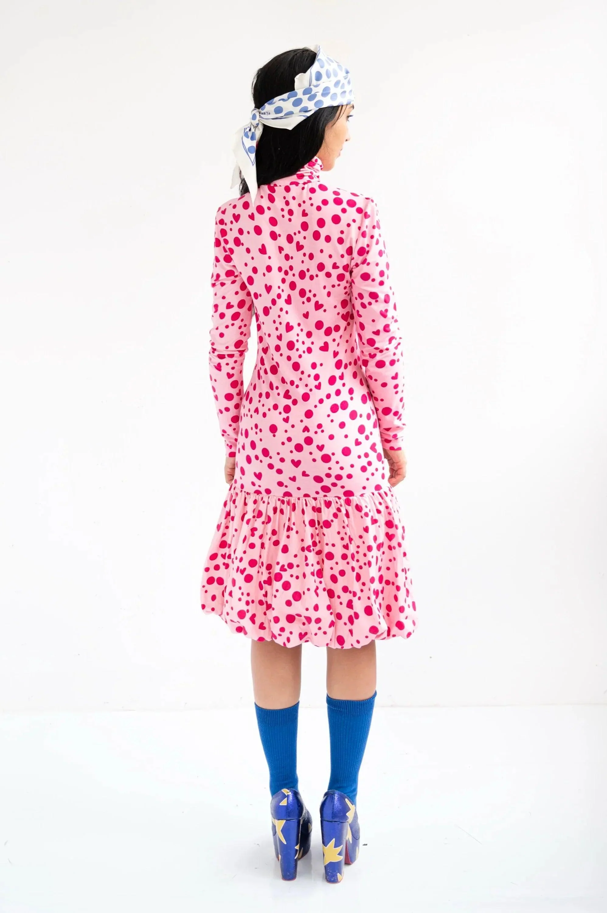 VESTIDO CORTO TOPOS CORAZONES ROSA - Image 3
