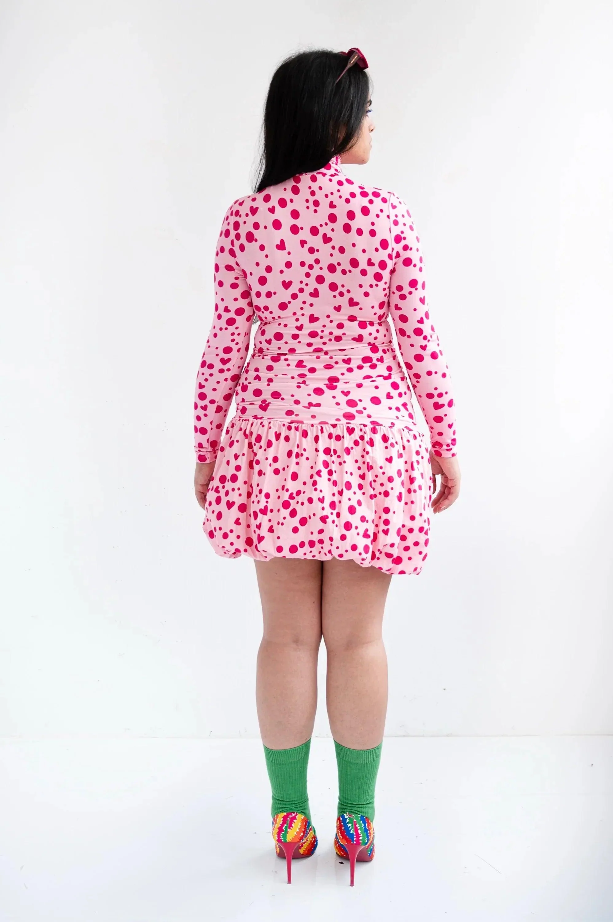 VESTIDO CORTO TOPOS CORAZONES ROSA - Image 6