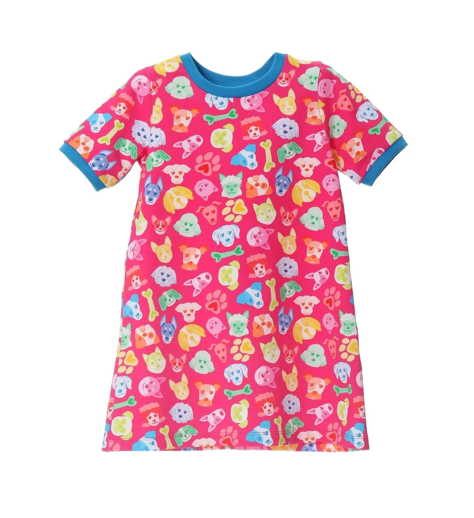 VESTIDO FUCSIA ESTAMPADO PERRITOS COLORES