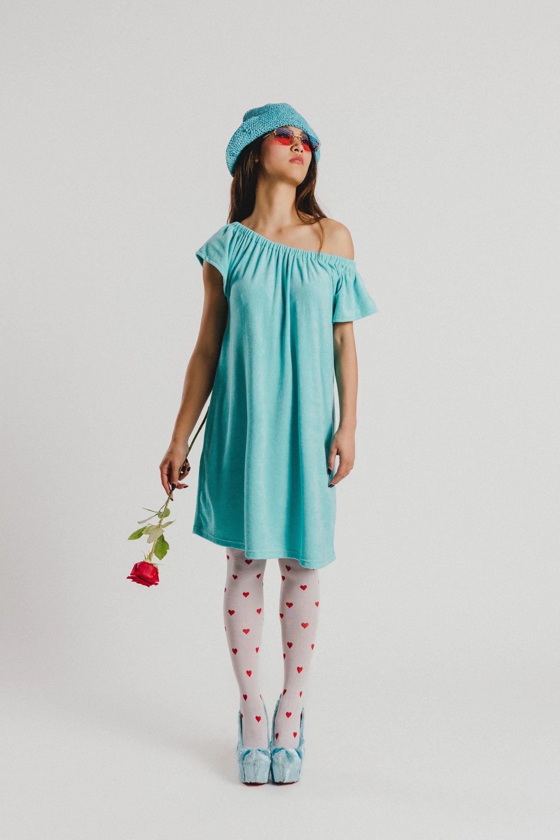 VESTIDO RIZO TURQUESA