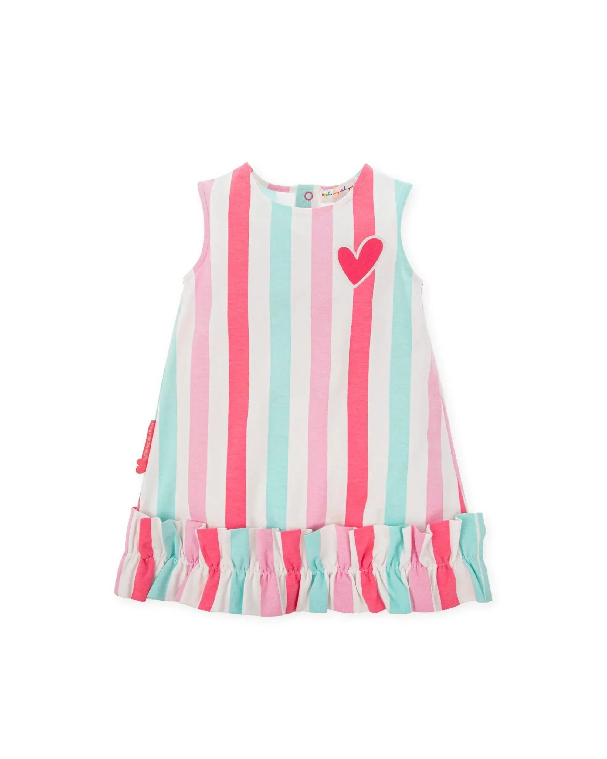 VESTIDO SIN MANGAS BLANCO CON RAYAS ROSA, FUCSIA Y TURQUESA